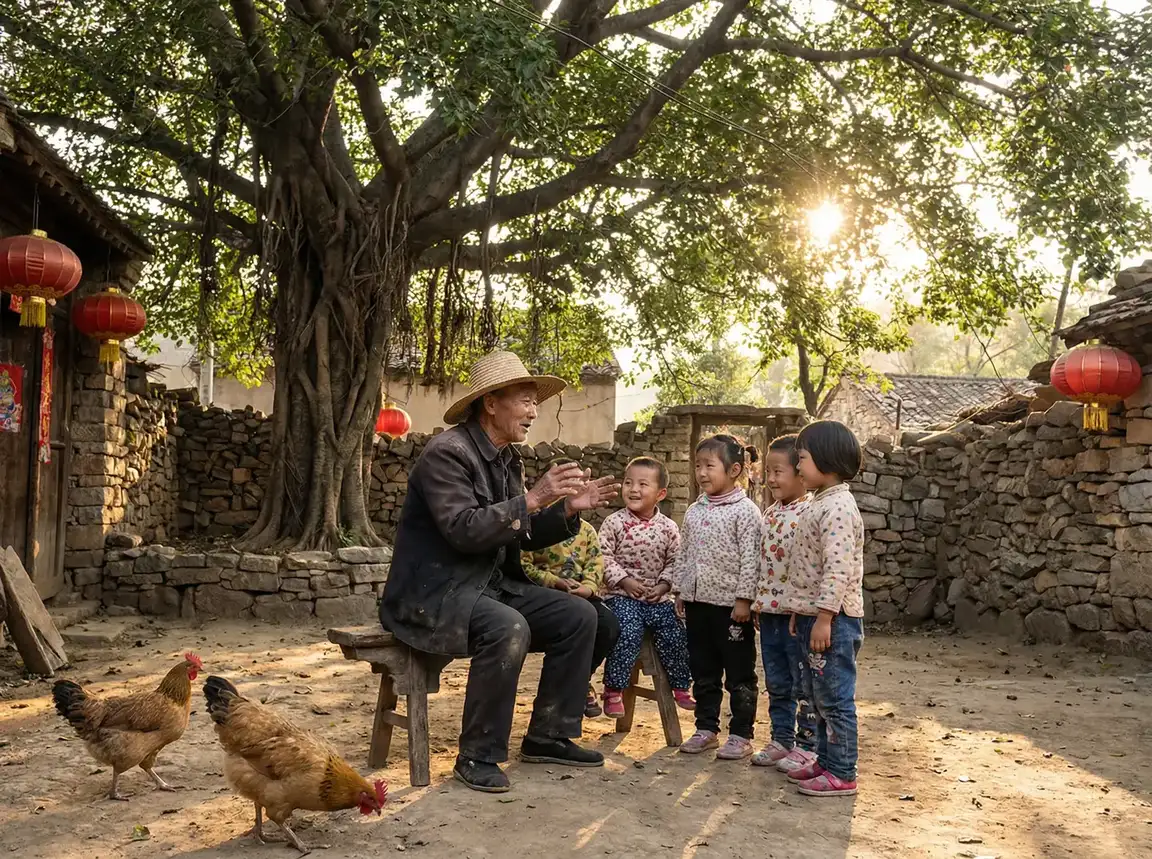 老人在大榕树下给孩子们讲故事 - 倚天屠龙记2019在线观看 乡村记忆